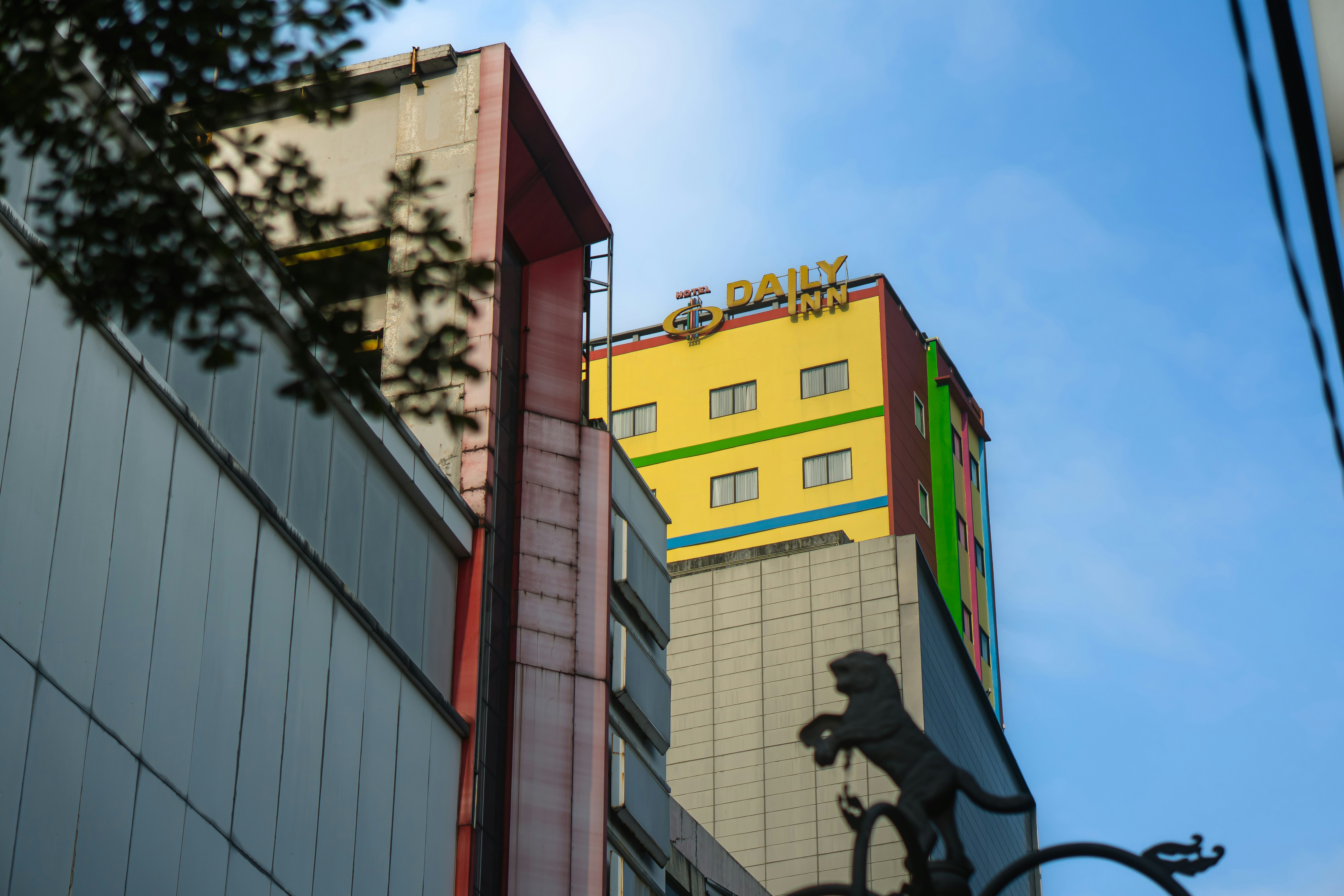 Colorful buildings against a clear blue sky