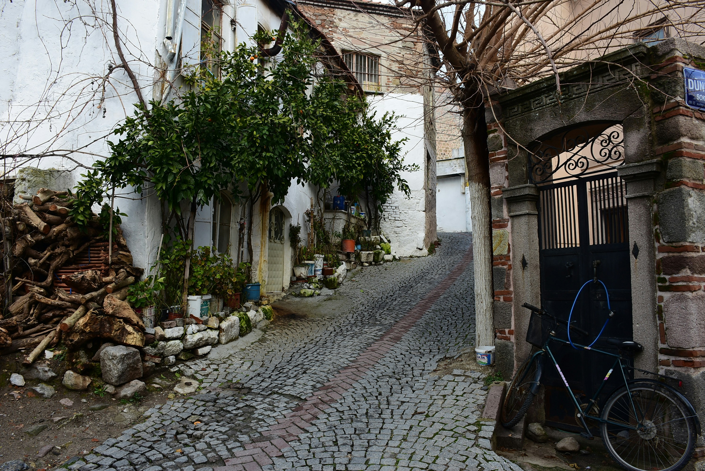 Cobblestone street in a historic european town