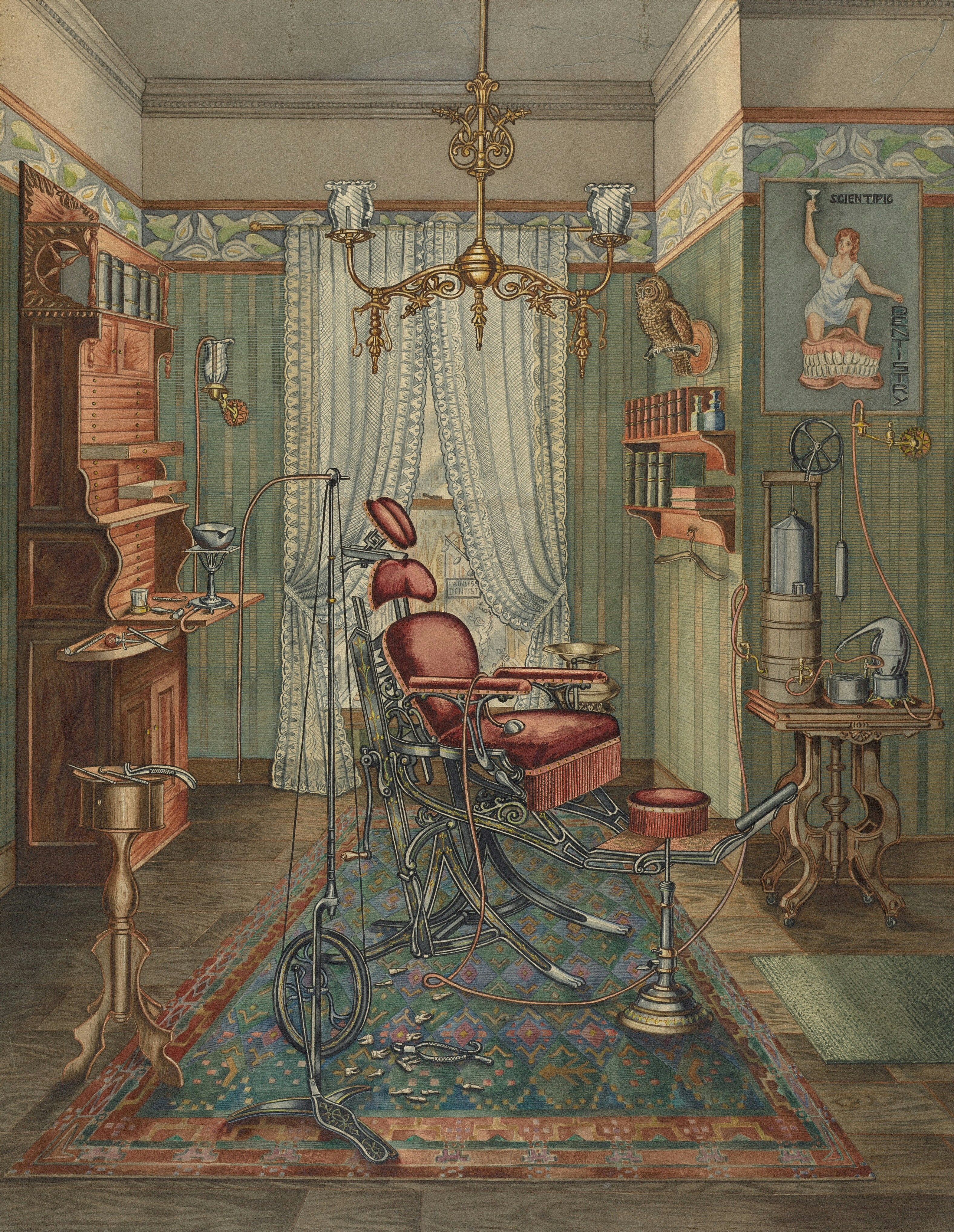 Vintage dental chair in an ornate room