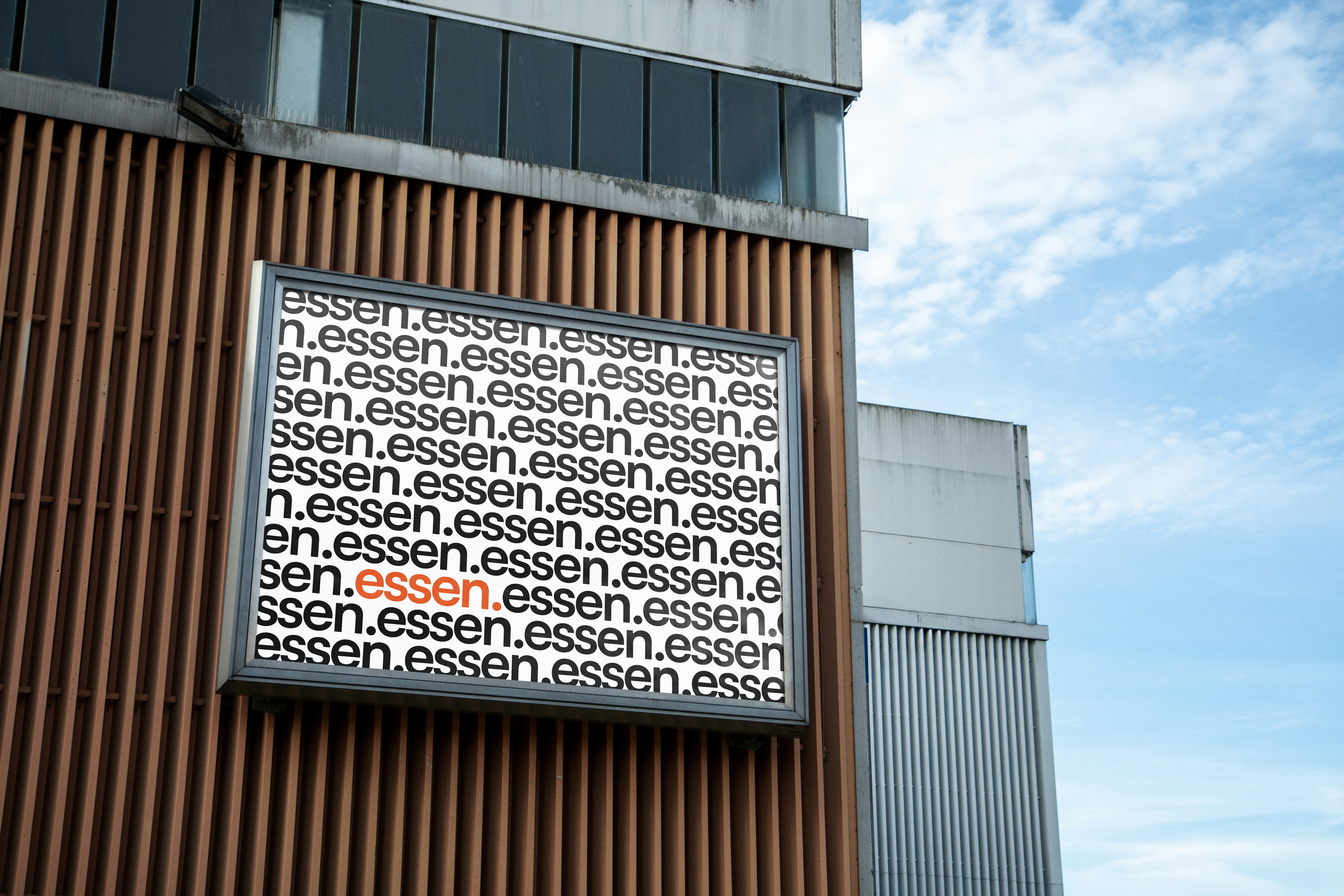 Essen repeated on a sign on a building