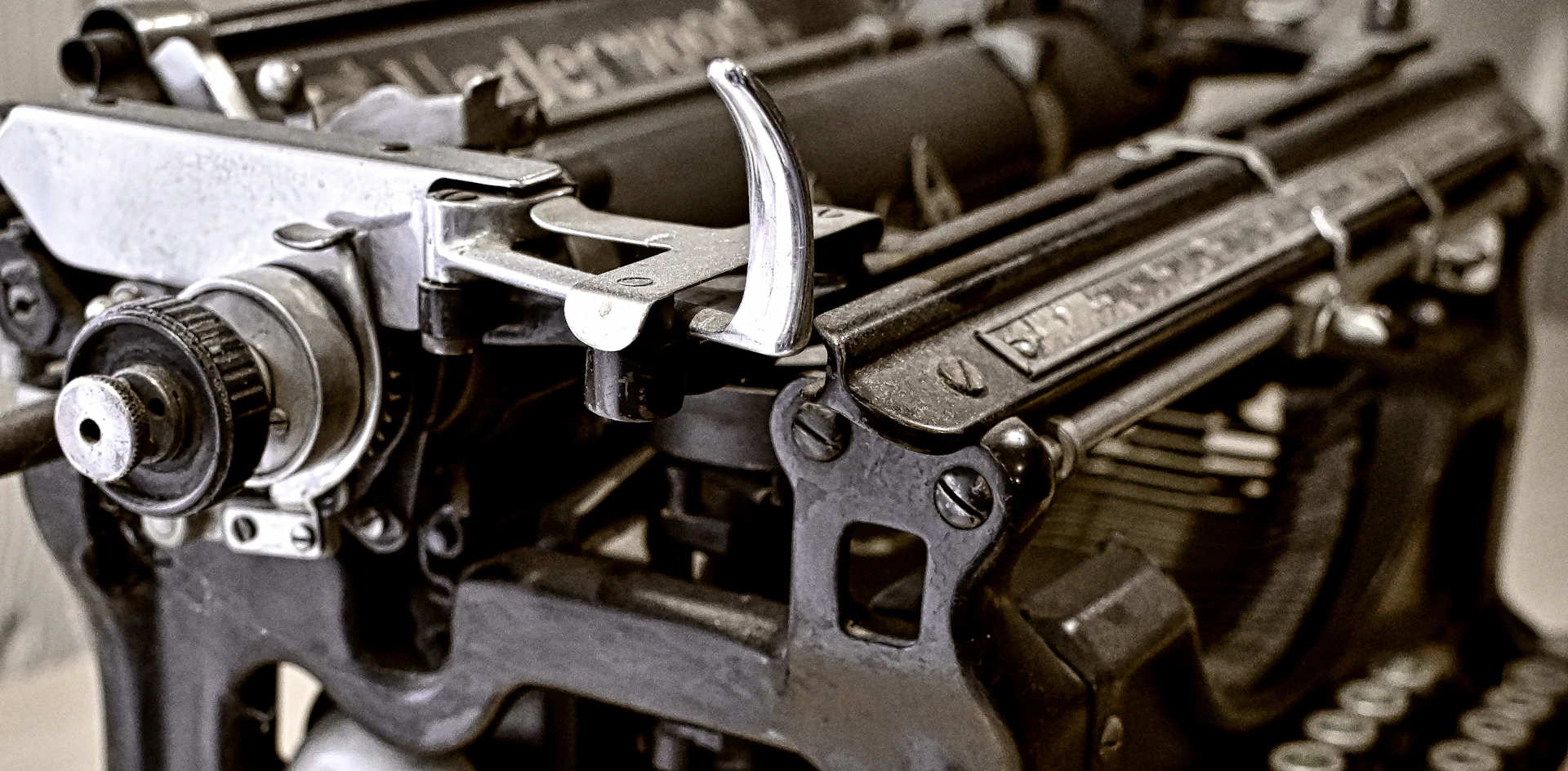 Close-up of antique typewriter mechanism