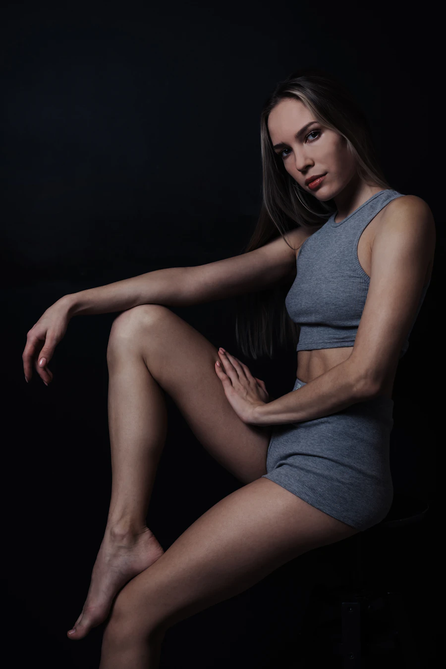Bamboo blend activewear worn, showing the crop top and legging block