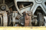 Close-up of rusty industrial gears and machinery