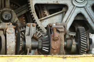 Close-up of rusty industrial gears and machinery