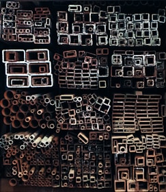 Various metal pipes and tubes arranged neatly