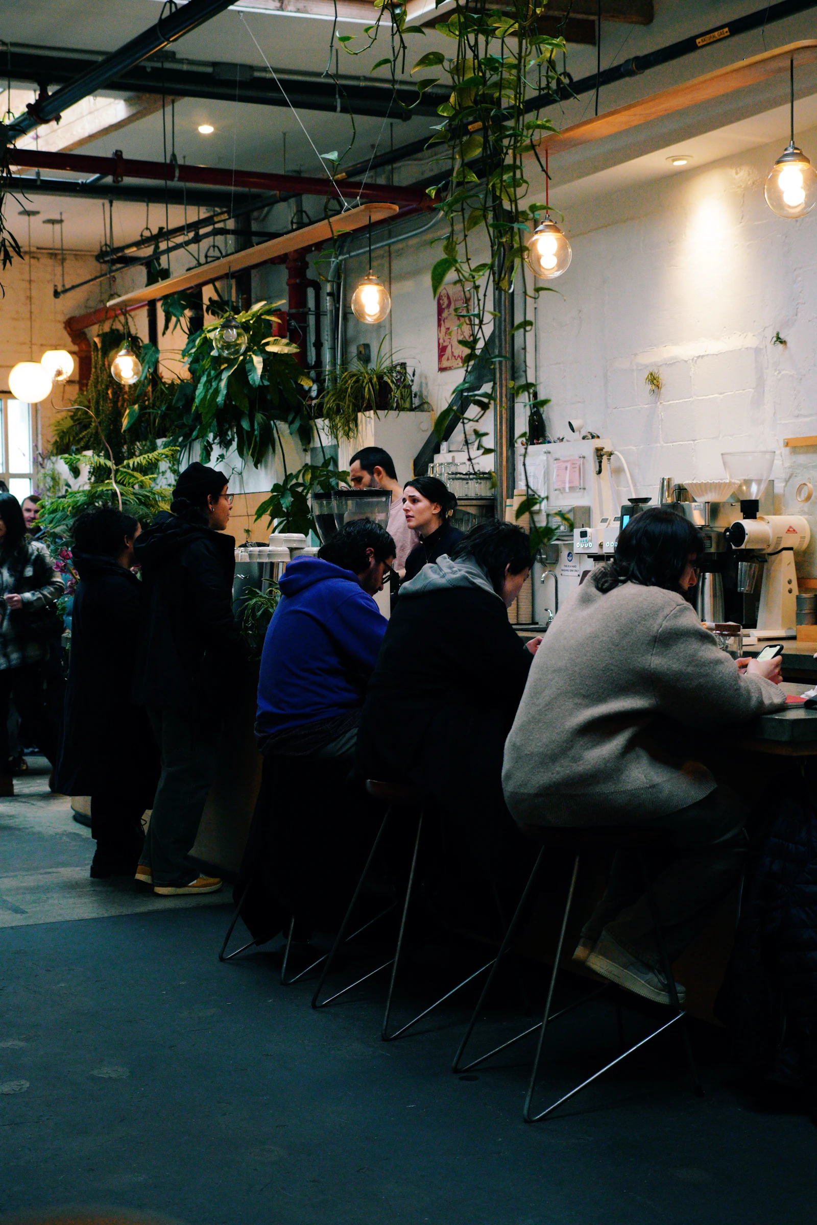 Busy cafe with customers at the counter