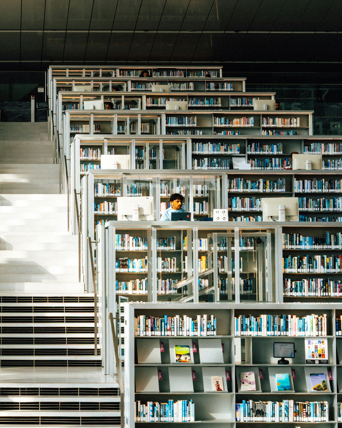 Quiet library interior with study tables