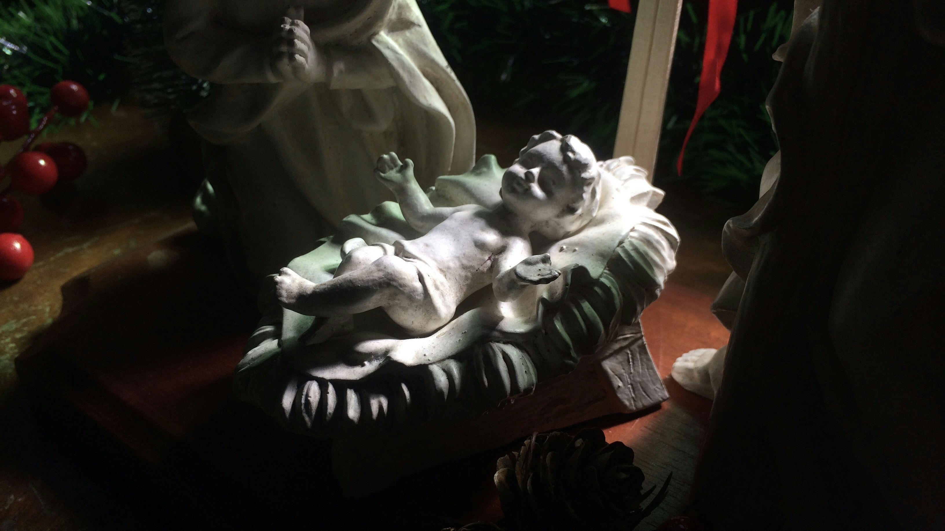 Nativity scene with baby jesus in manger
