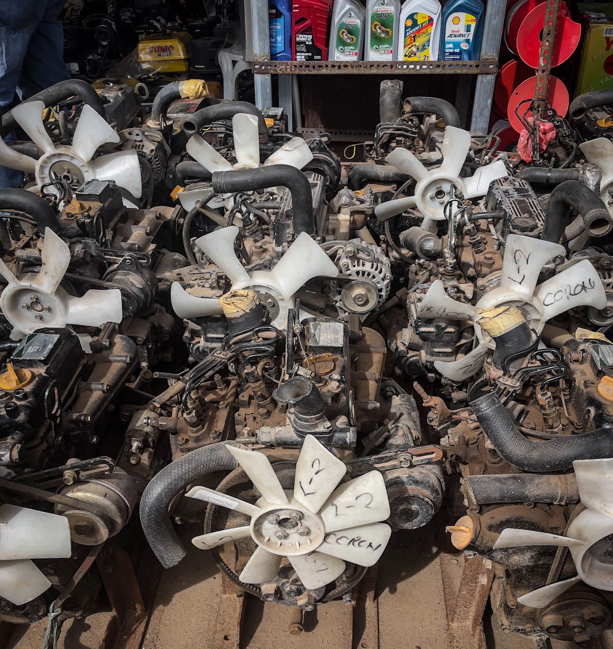 Rows of motor vehicle engine parts at Amar Enterprises