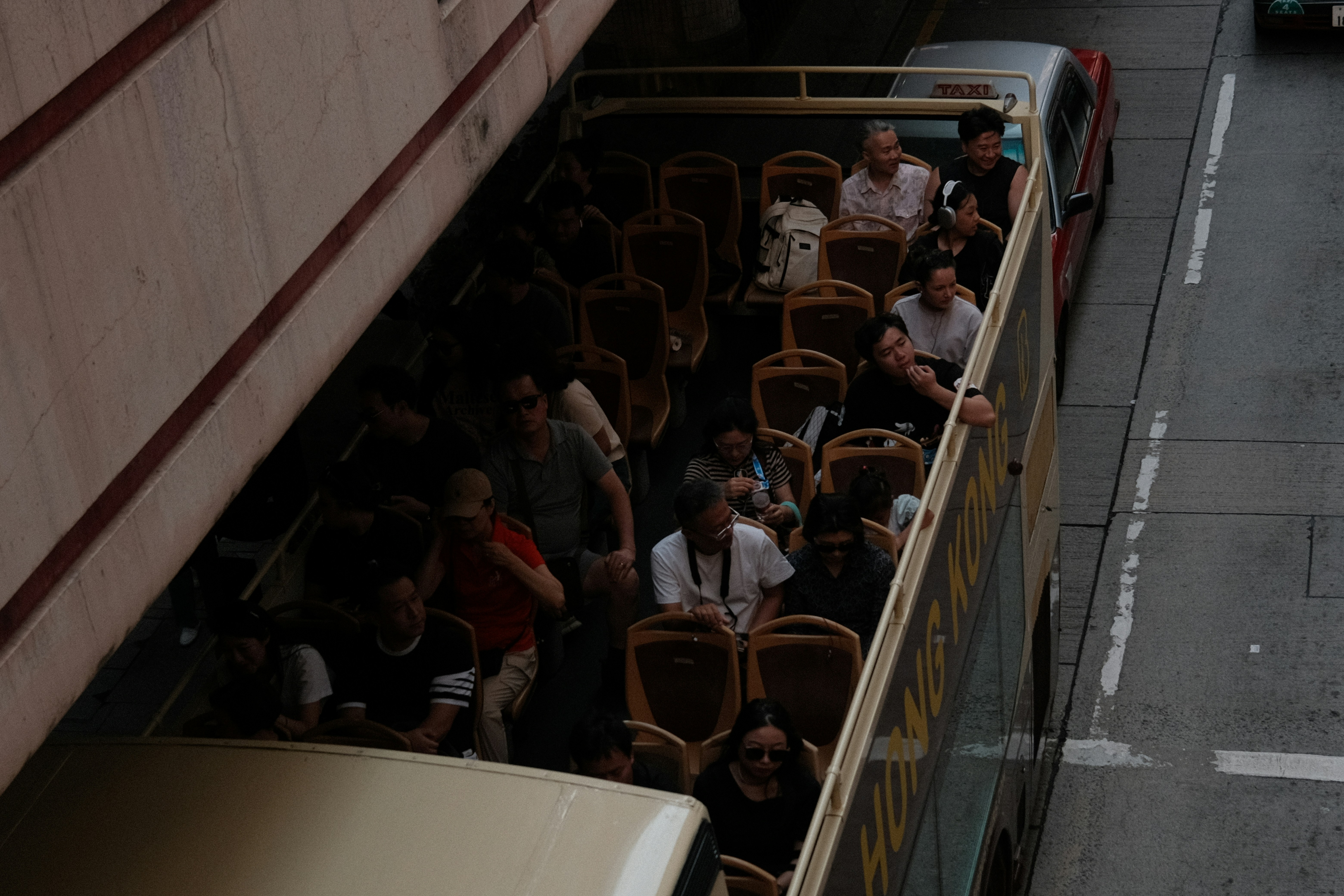 Double-decker bus full of passengers