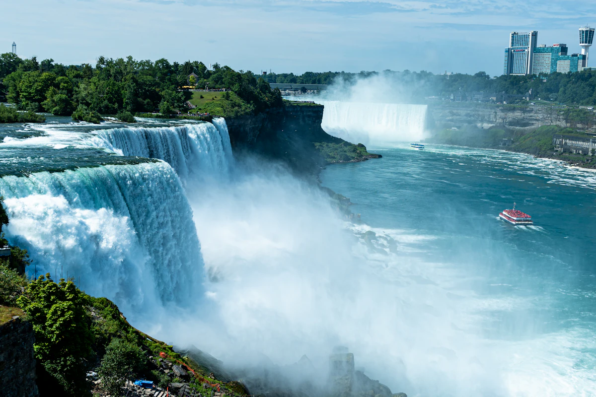 A boat approaching Niagara Falls, Ontario, Canada