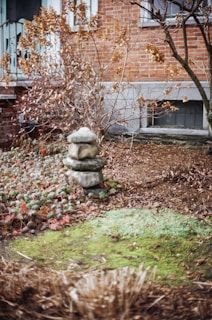 Stacked garden stones with dry plants before Hedgie Wilder installs an irrigation system in Plovdiv.