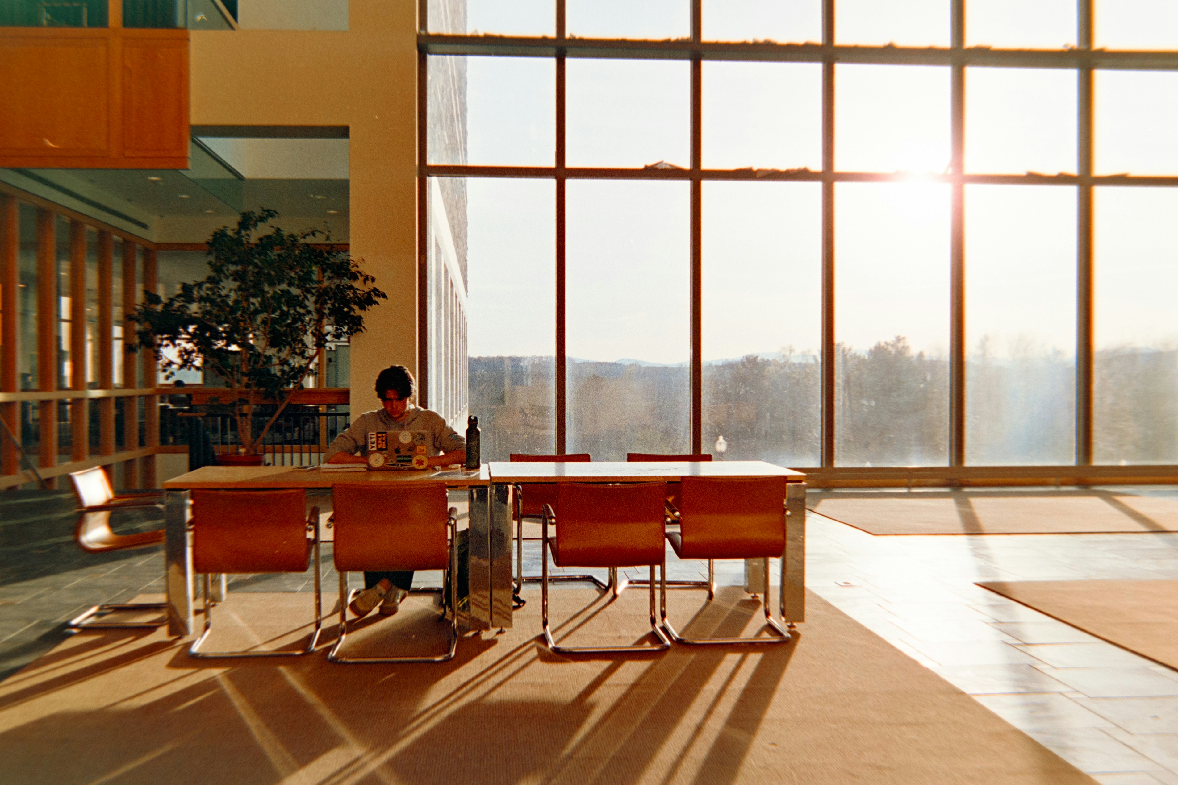 Student at desk by window