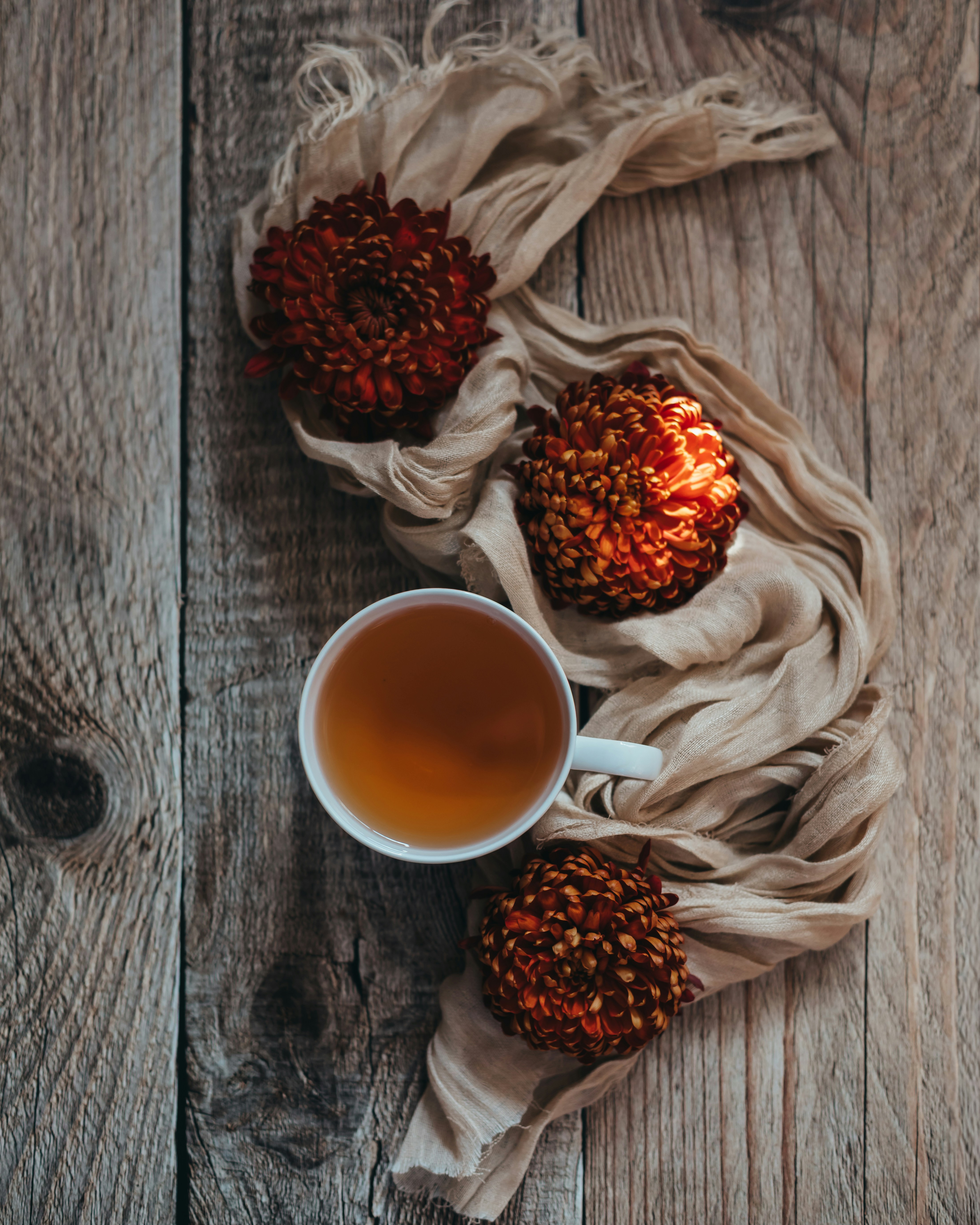 Photo of A cup of tea with dried flowers on wood by Sixteen Miles Out