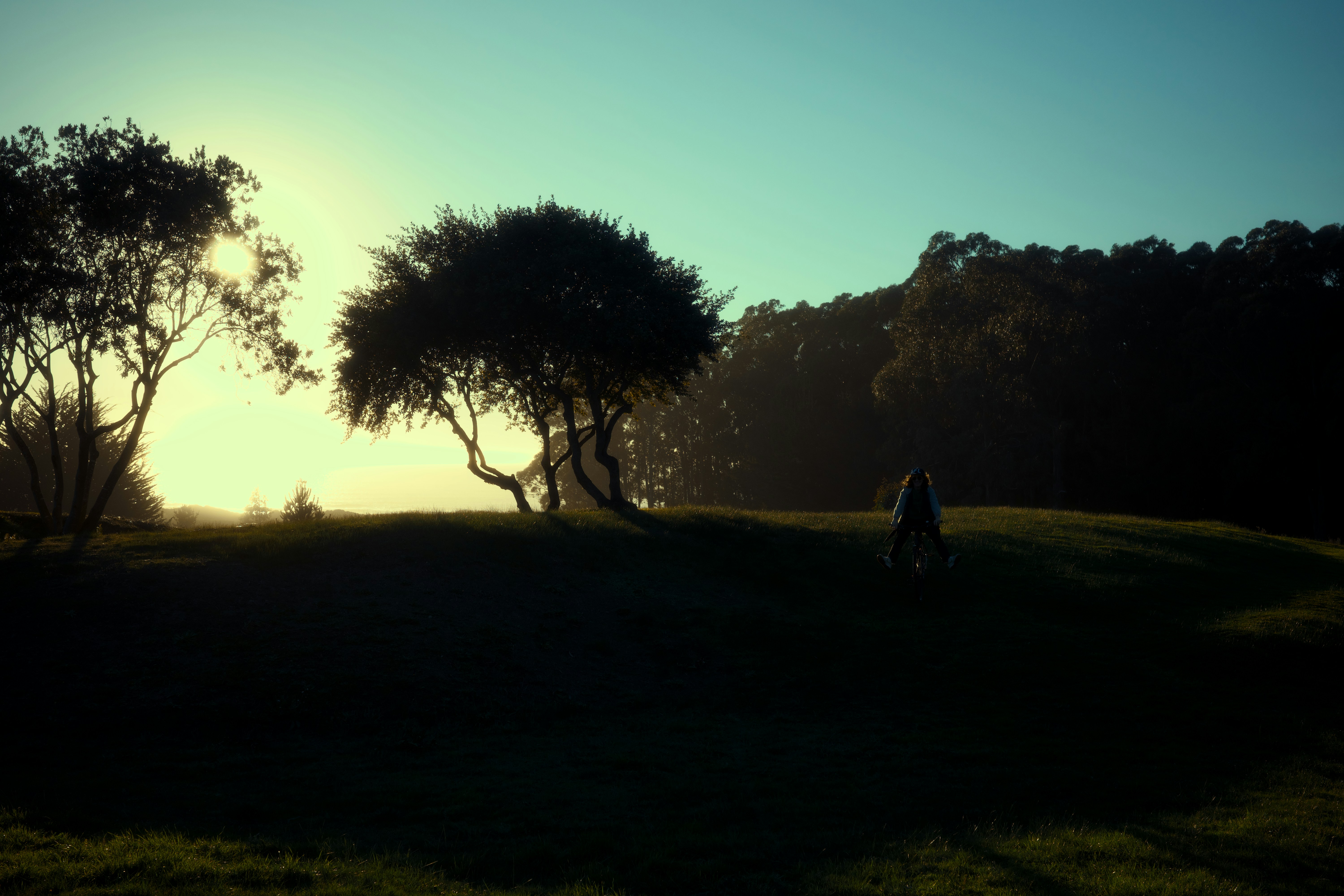 person meditating peacefully at sunrise in a serene park