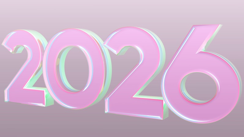 The year 2026 in pink 3D numbers.