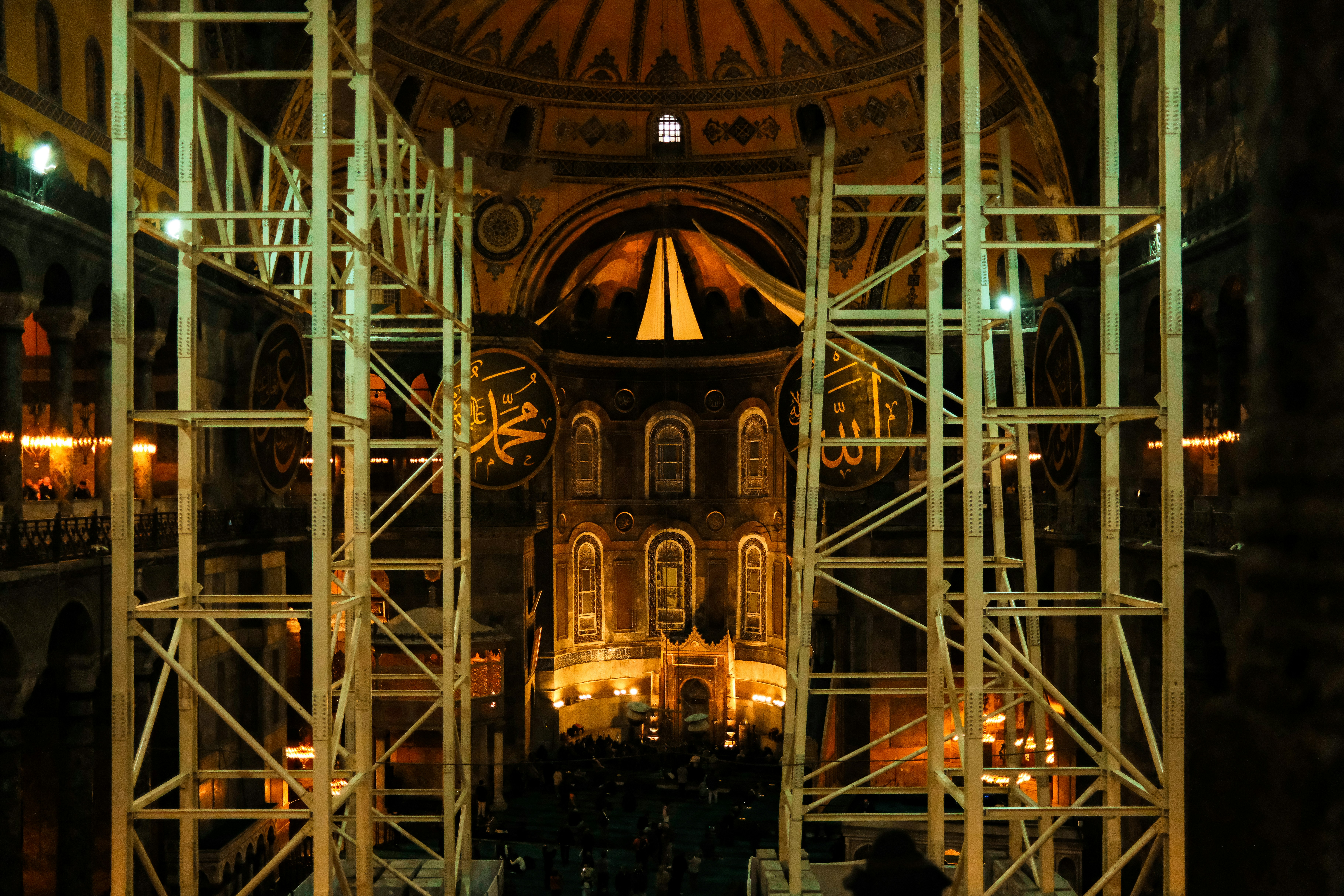 Interior of a grand building with scaffolding