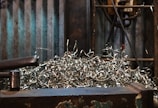 Pile of metal shavings in a workshop