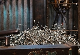 Pile of metal shavings in a workshop