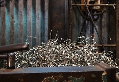 Pile of metal shavings in a workshop