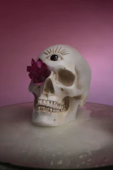 Skull with eye symbol and crystal on pink background