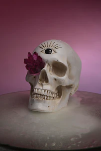 Skull with eye symbol and crystal on pink background
