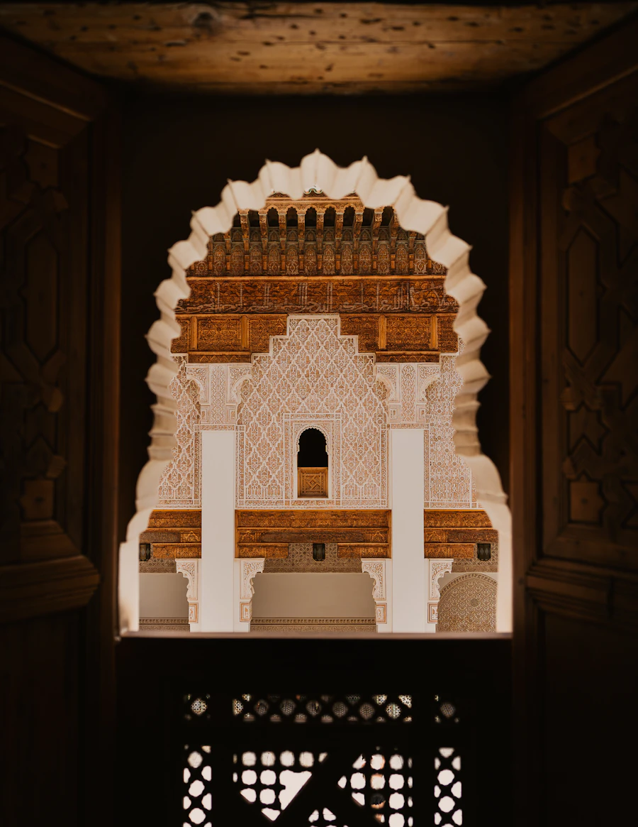 Intricate architectural detail with ornate carvings