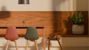 Modern dining area with wooden accents and plants
