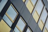 Modern building facade with geometric window patterns