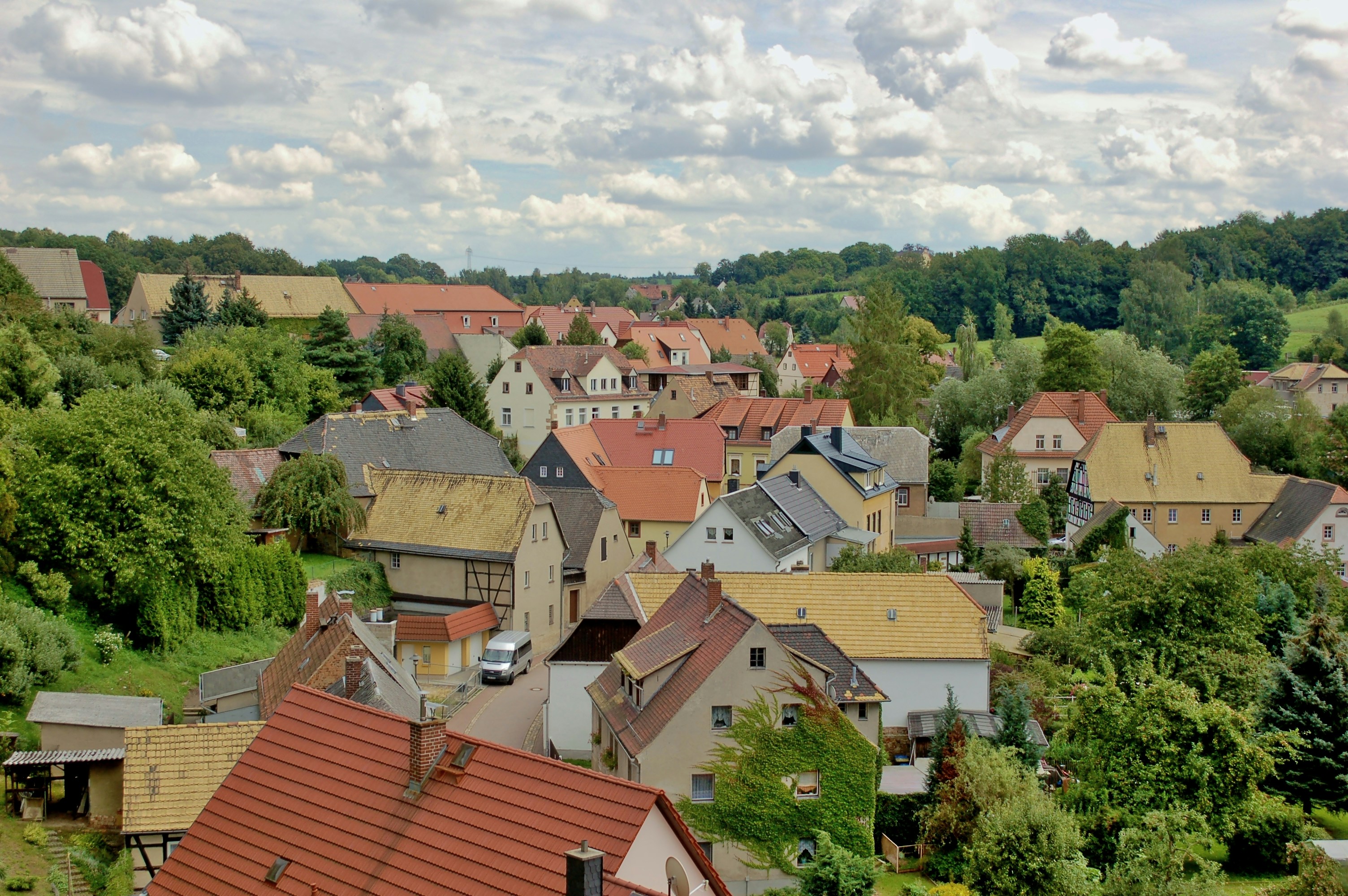 A small picturesque village surrounded by hills