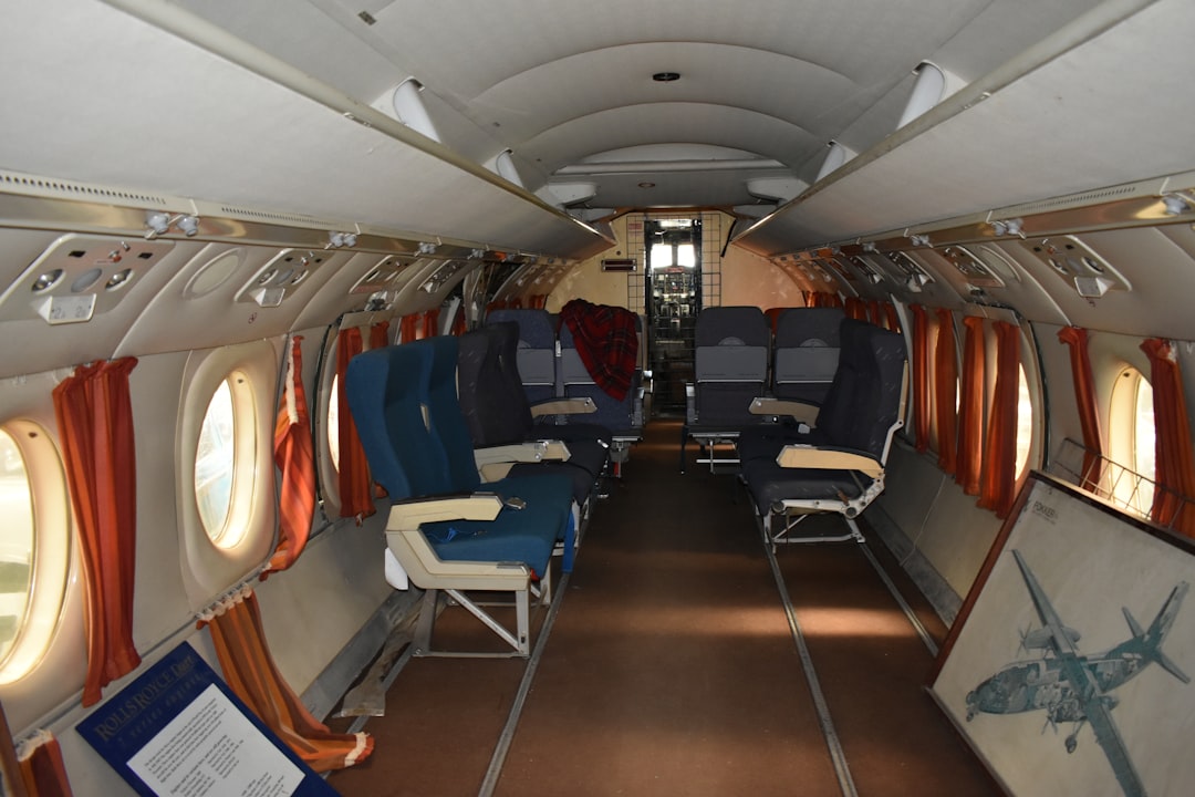 Interior of an old airplane with empty seats