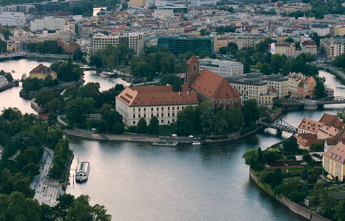 Cathedral Island in Wroclaw at dusk