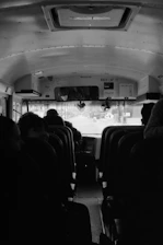 View from inside a school bus looking forward.