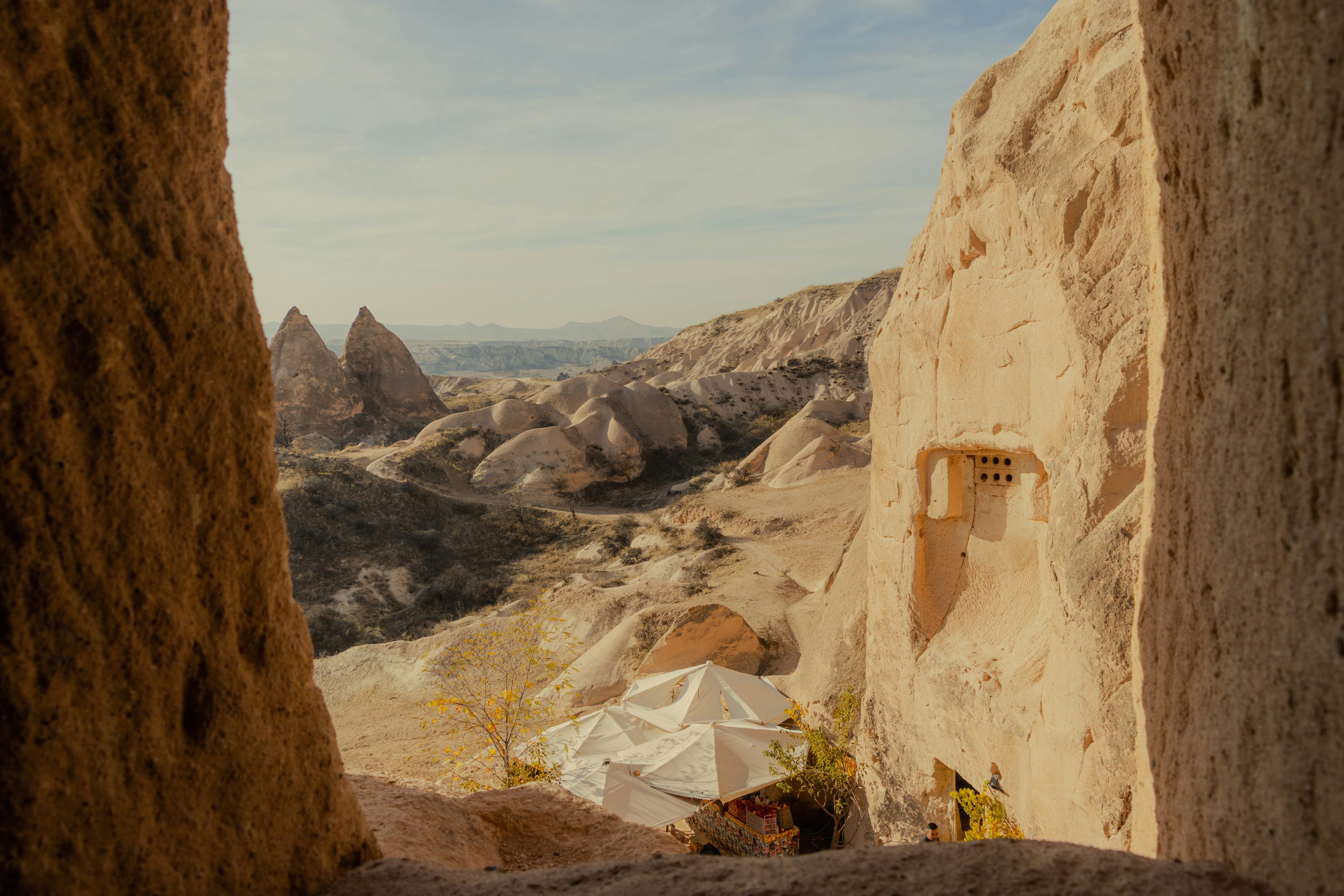 Rocky desert landscape with unique geological formations.