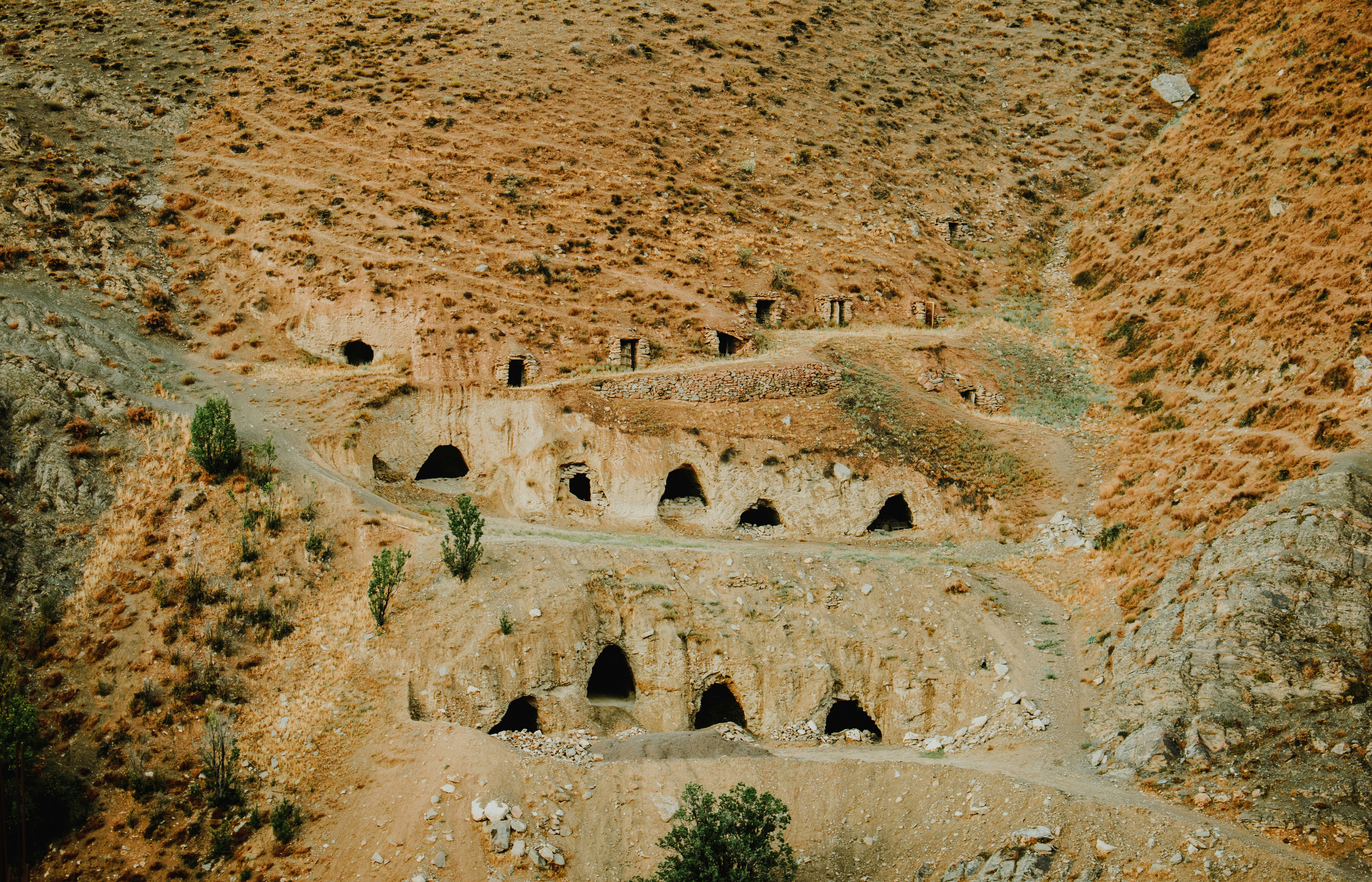 Cave dwellings carved into a hillside