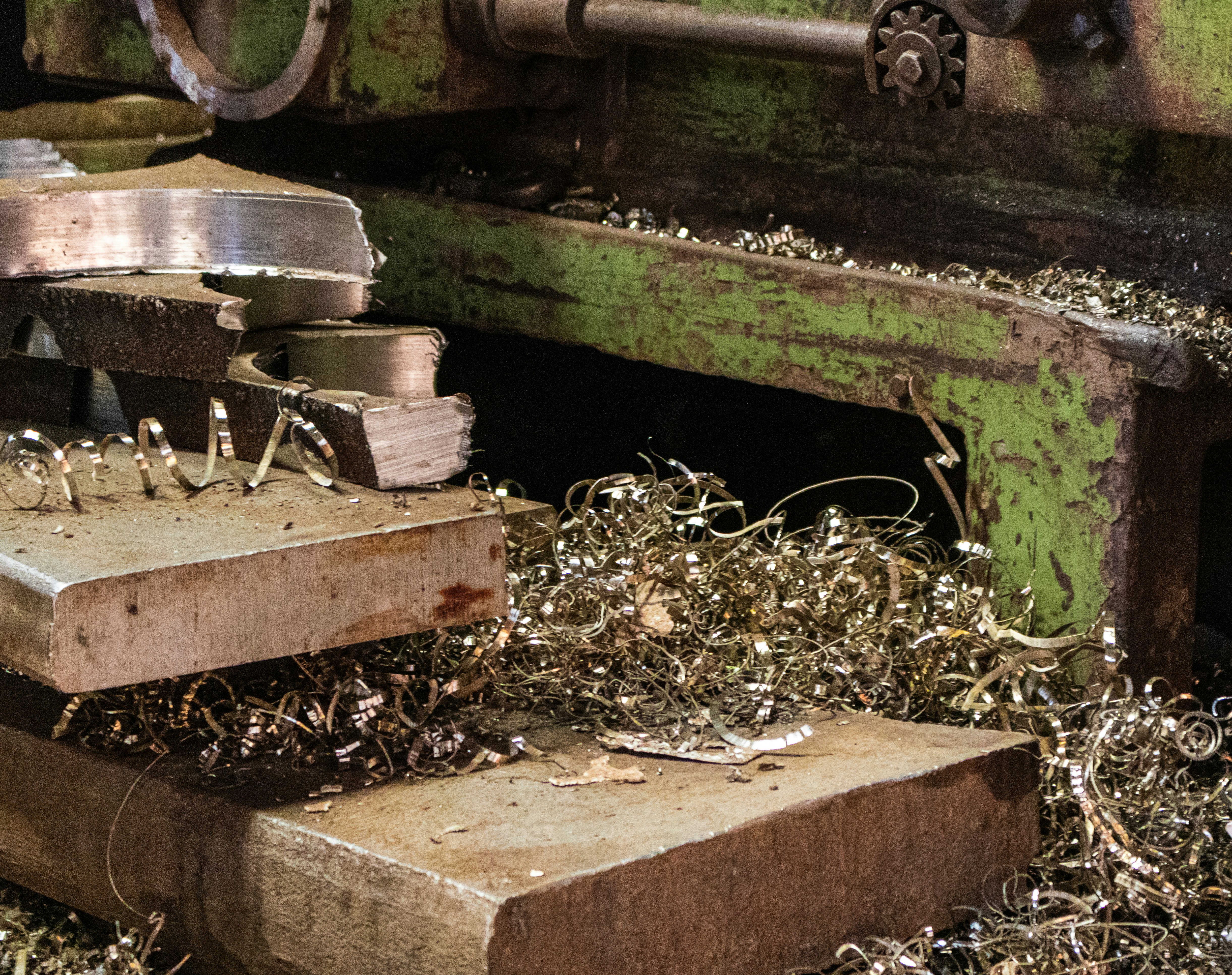 Metal Shavings in a metal processing workshop