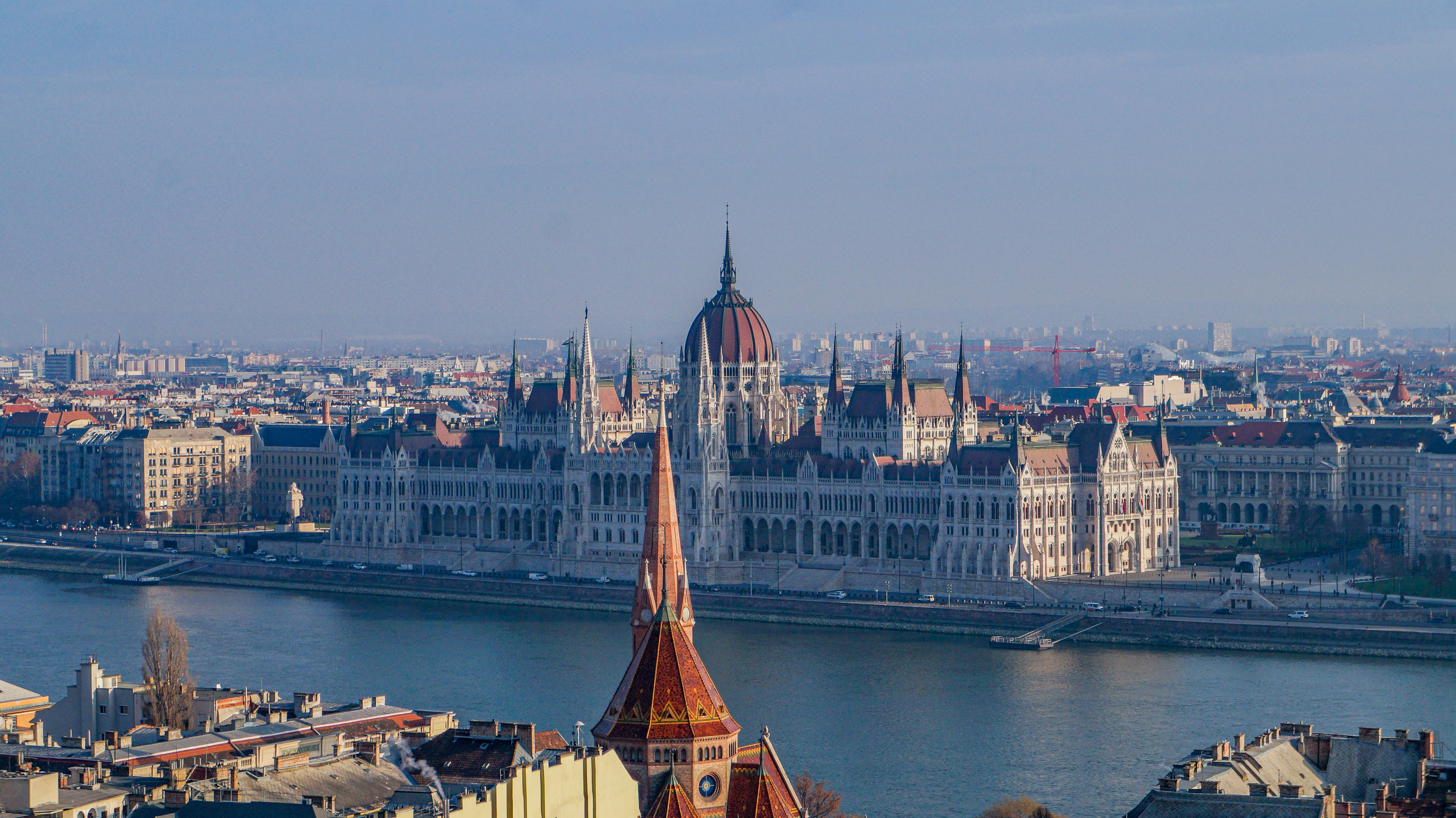 Parliament building on danube river in budapest