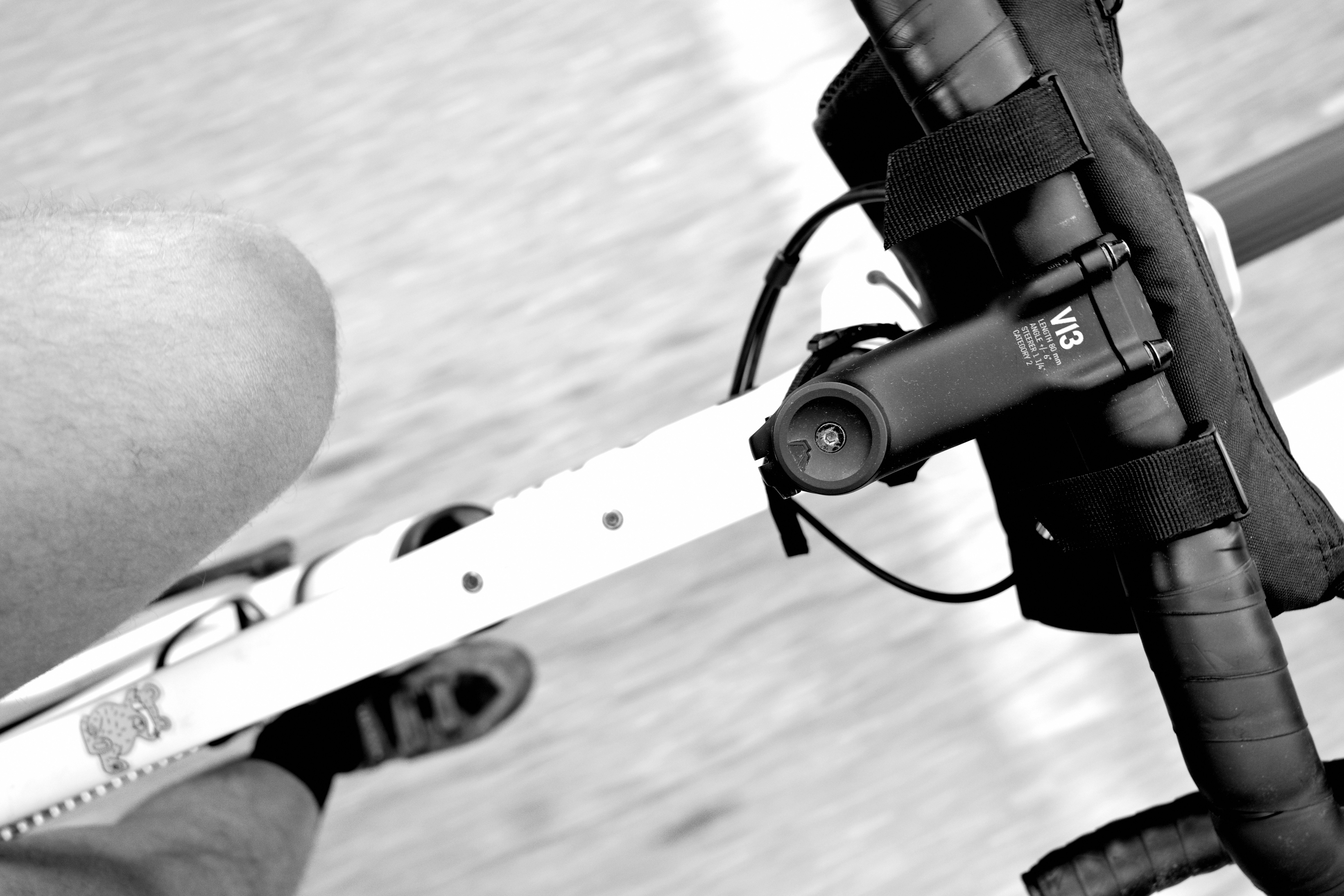 Close-up of a bicycle handlebar and frame