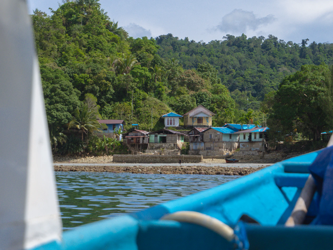 Small colorful houses on a tropical island coast