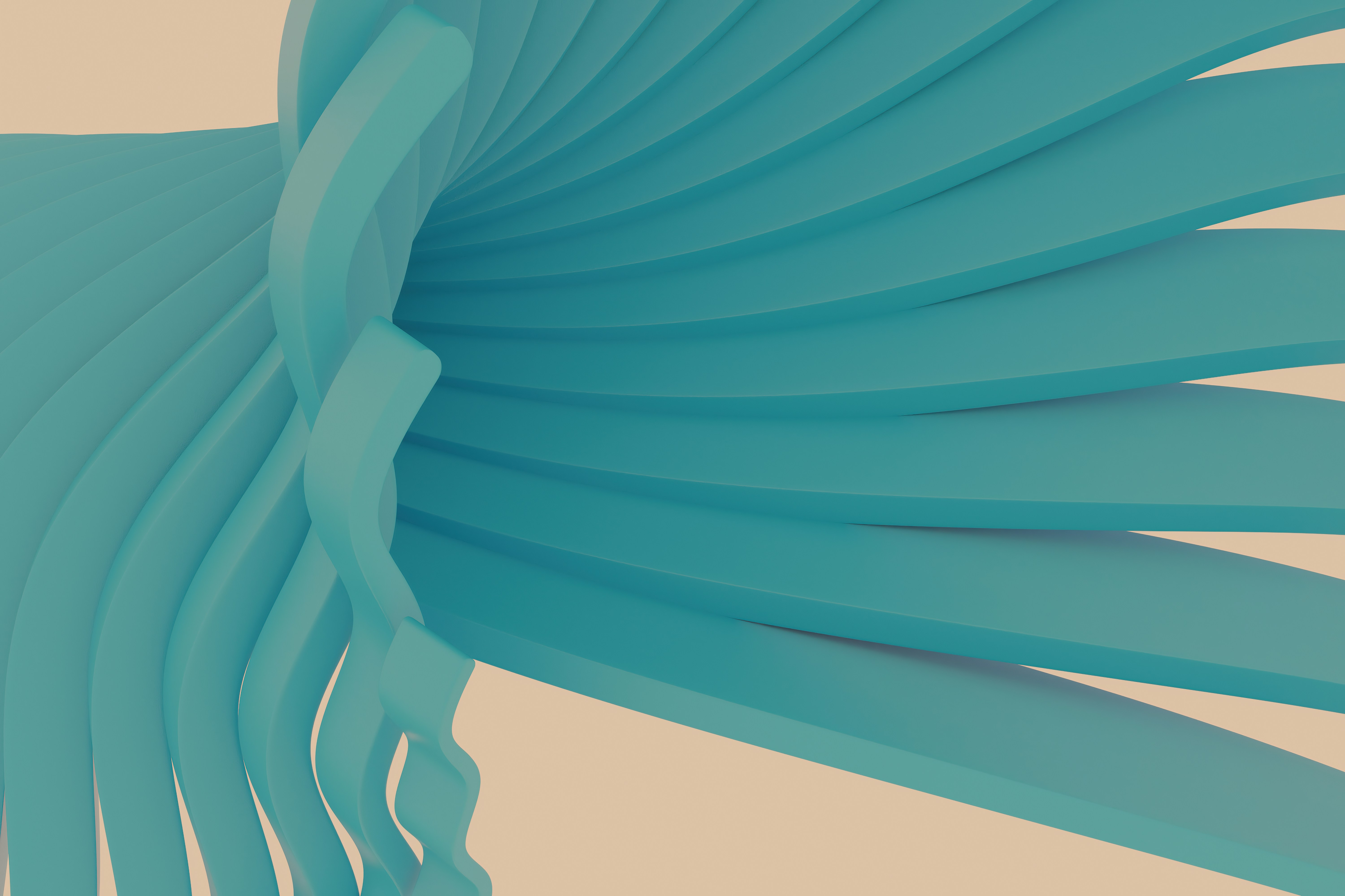 Abstract teal ribbons curving and twisting