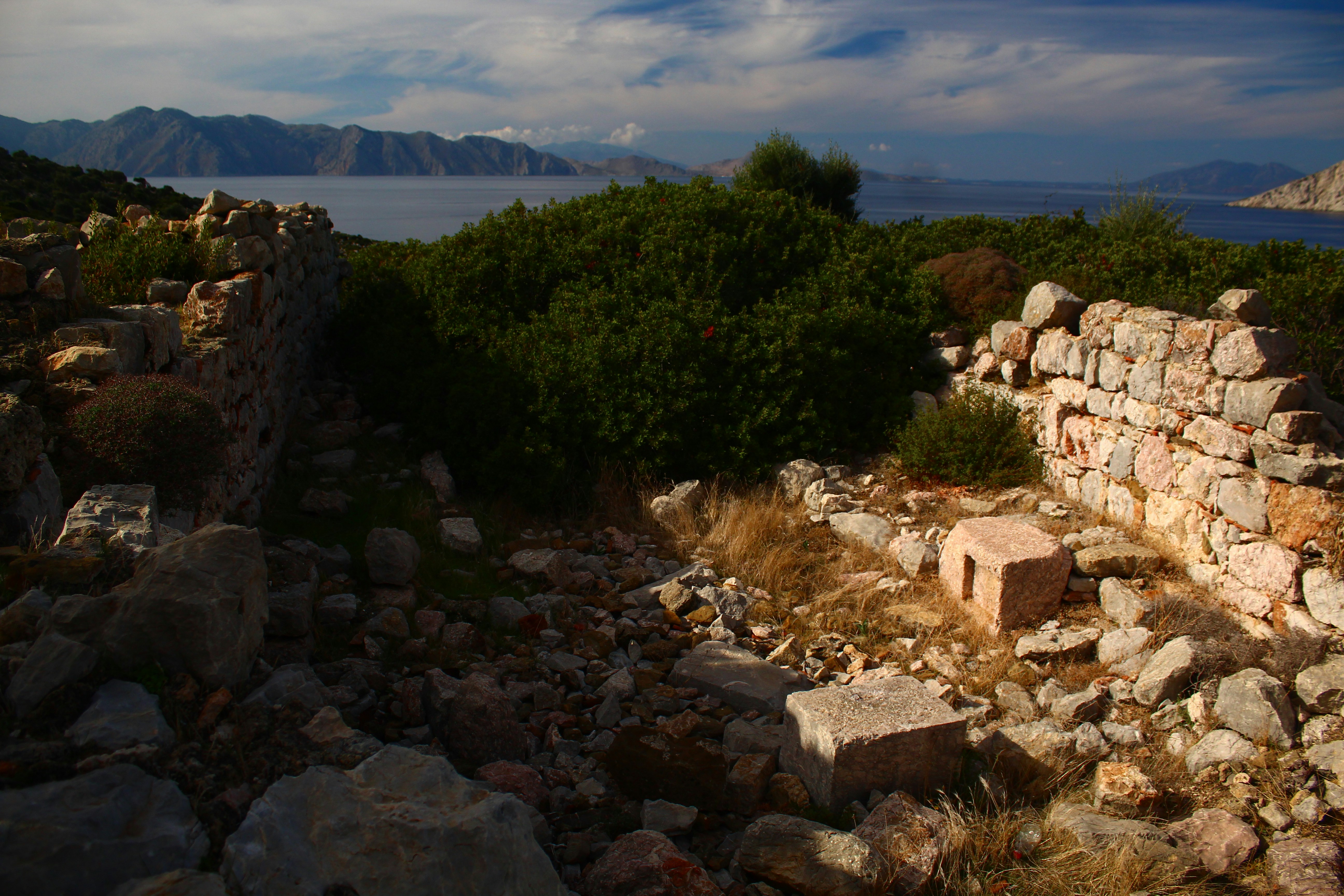 Ancient ruins on a mediterranean island coast