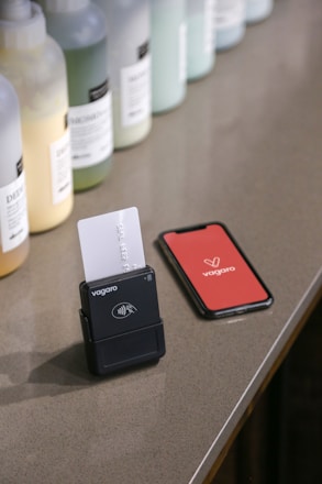 Credit card reader and smartphone on counter