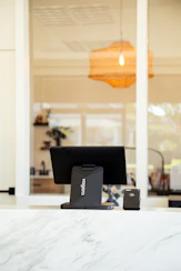 Point of sale system on a marble counter