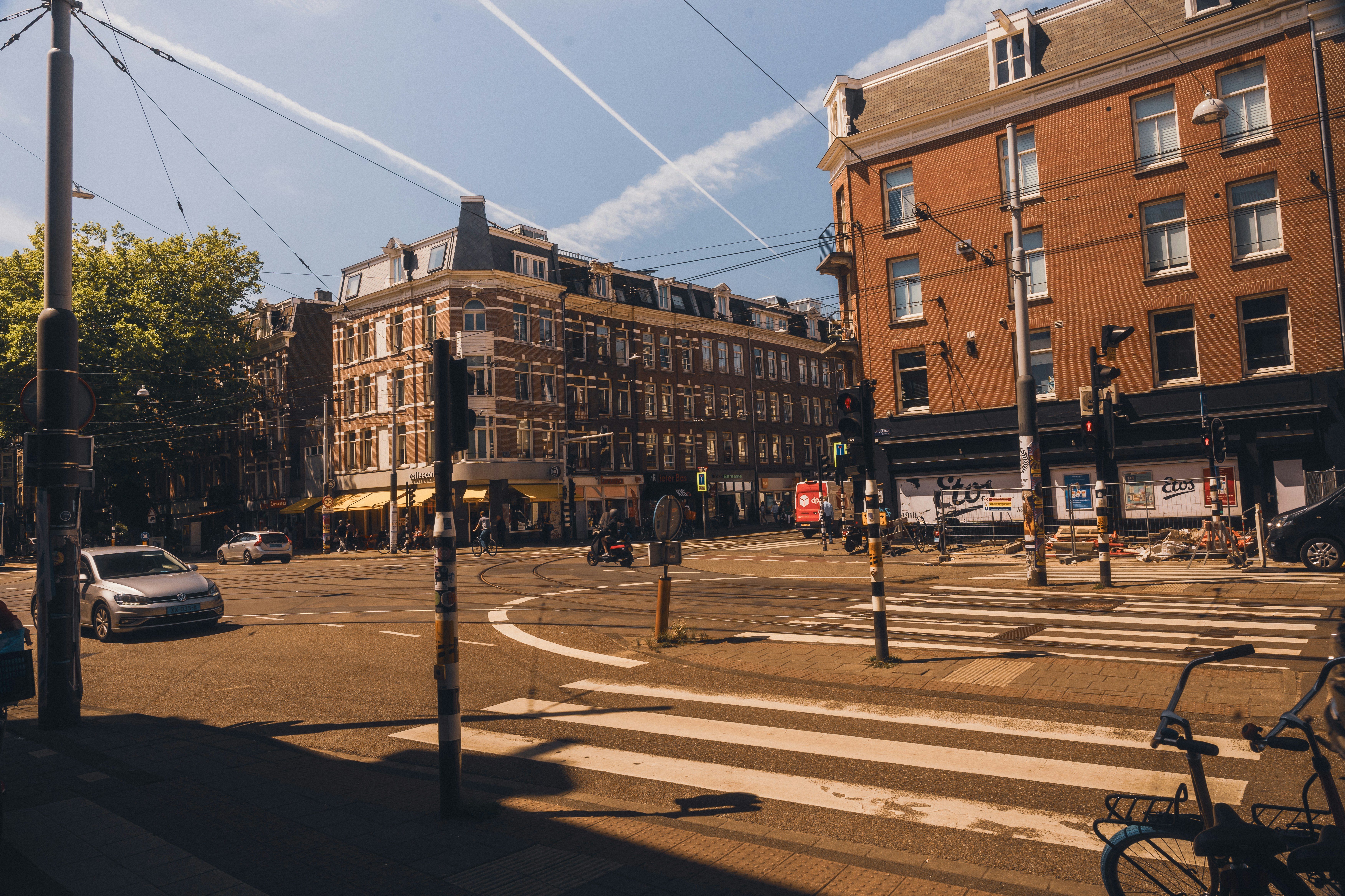 City intersection with buildings and crosswalk