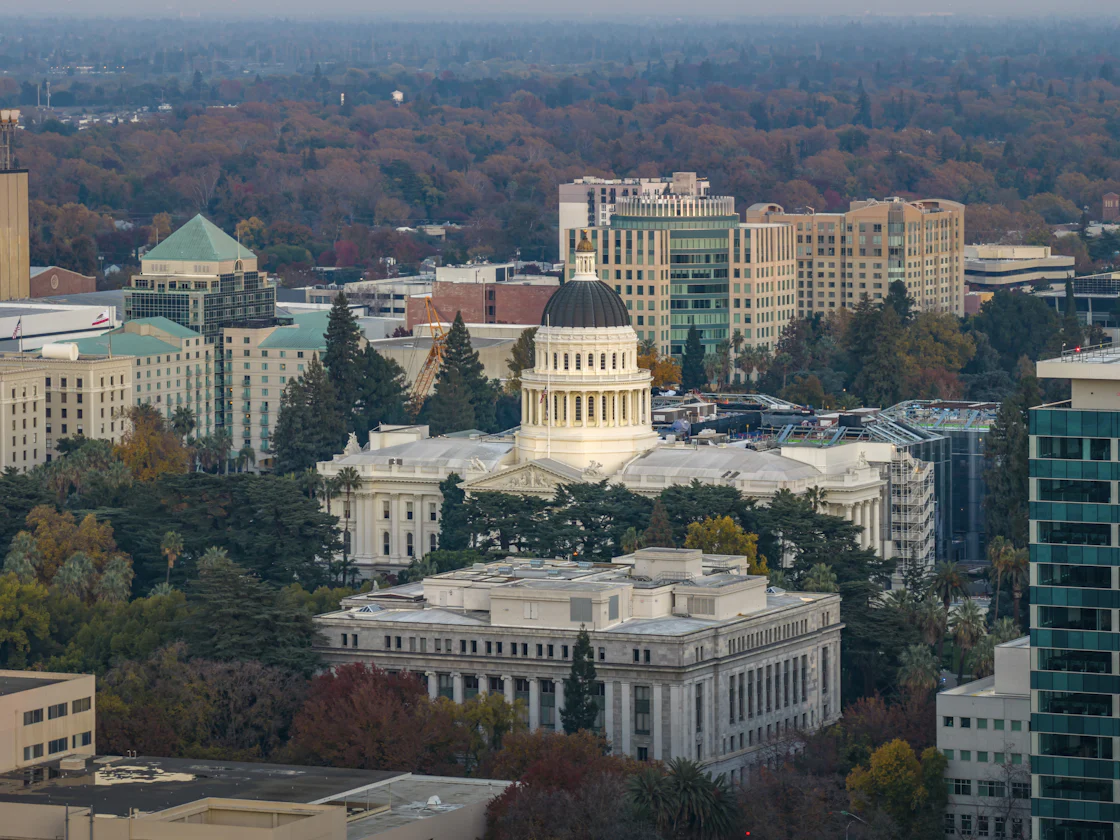 California state capitol building and surrounding cityscape