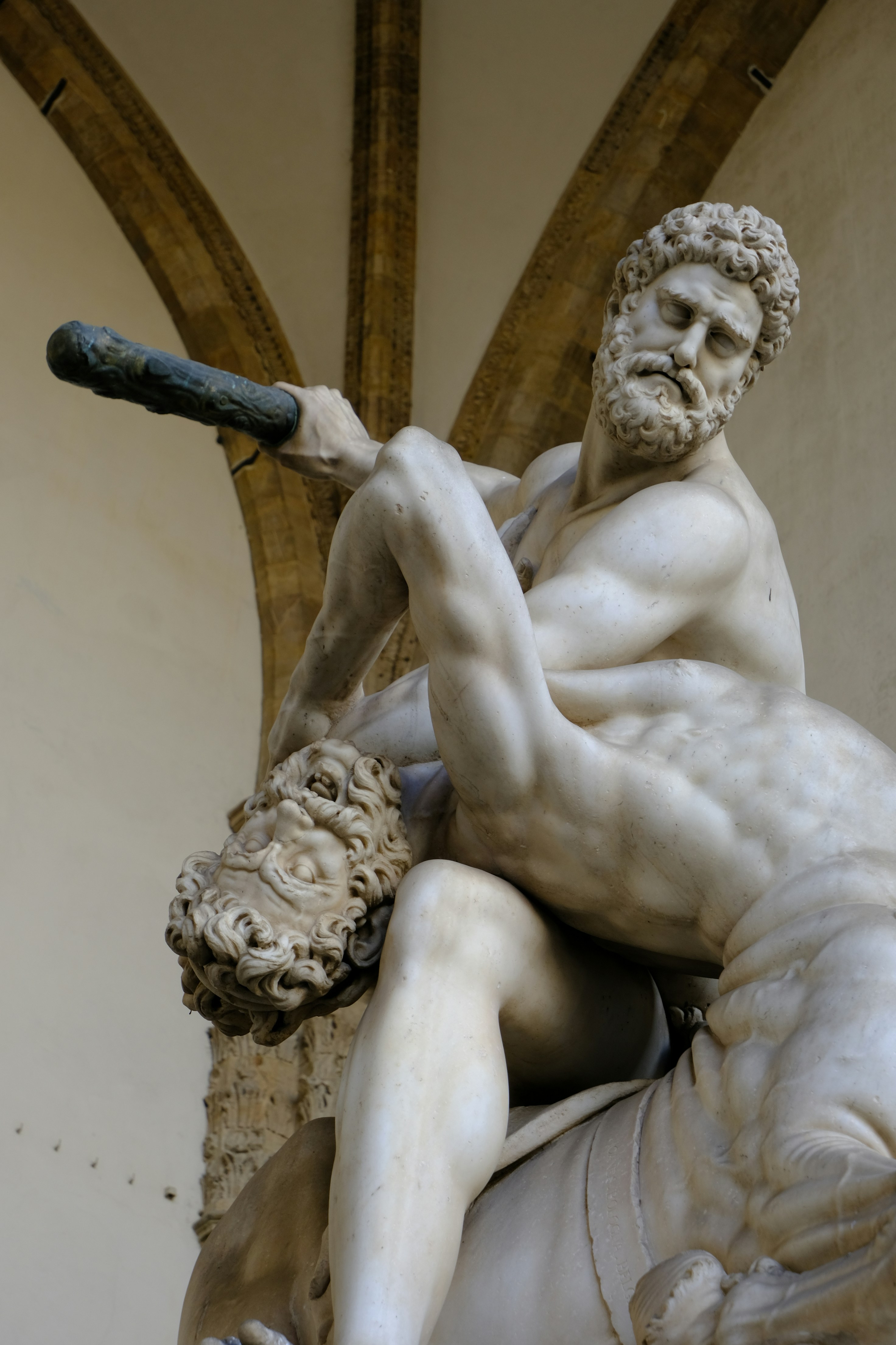 Marble sculpture of hercules wrestling a bull