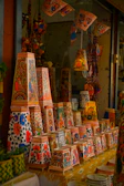 Colorful, decorated lanterns and baskets for sale