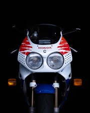 Front view of a white honda sport motorcycle