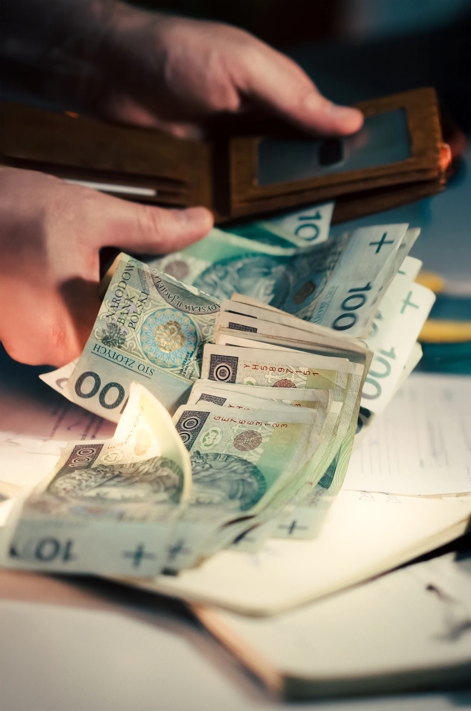 polskie złote w portfelu podczas wymiany pieniędzy