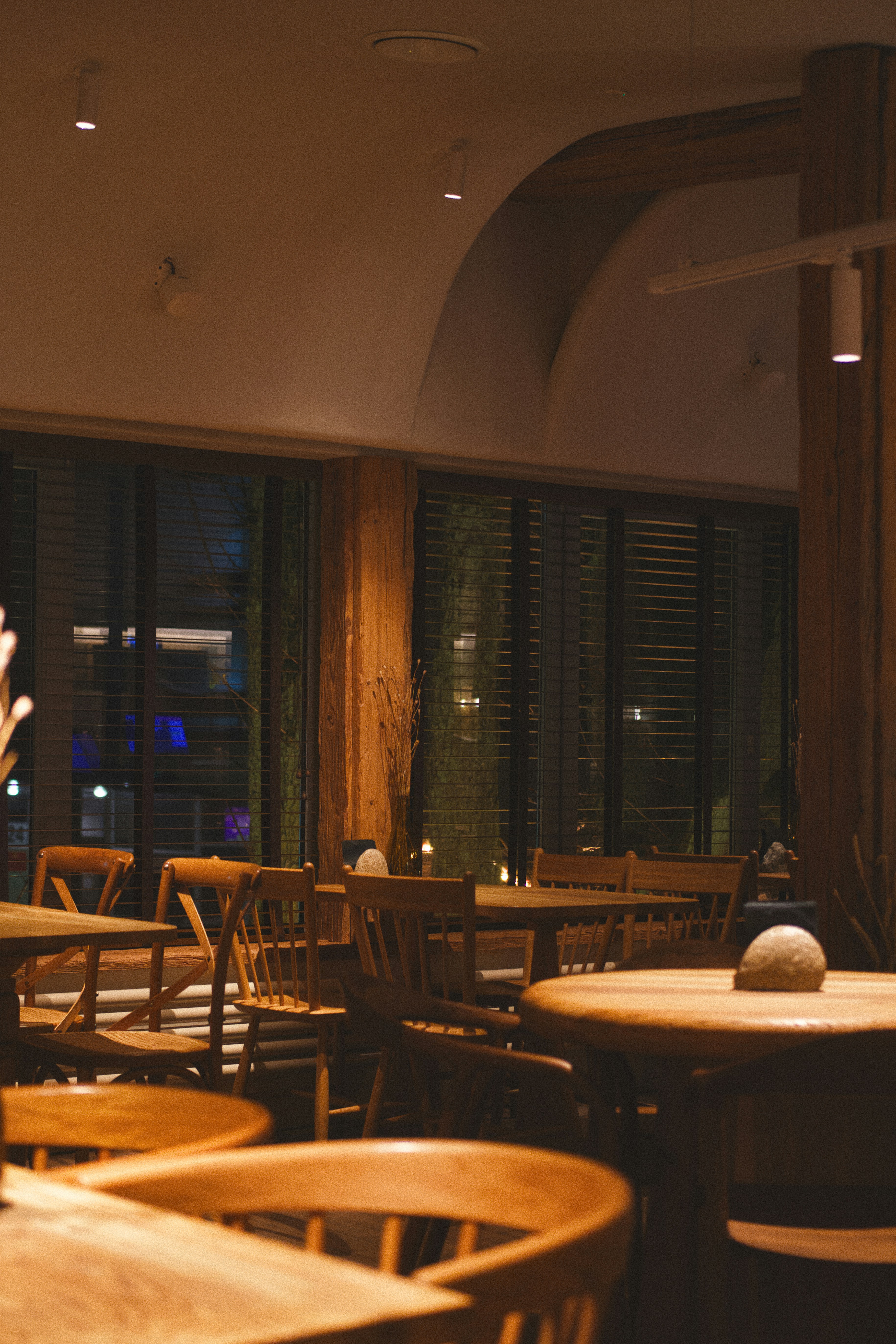 Cozy restaurant with wooden tables